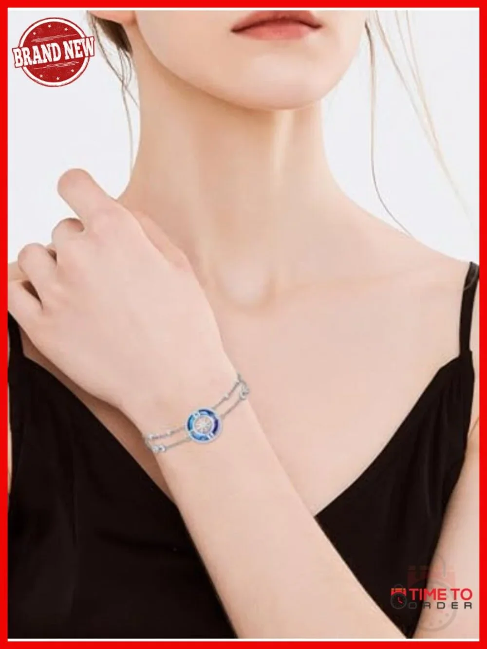 925 Sterling Silver Compass Bracelet for Women Ocean Wave Anklet Summer
